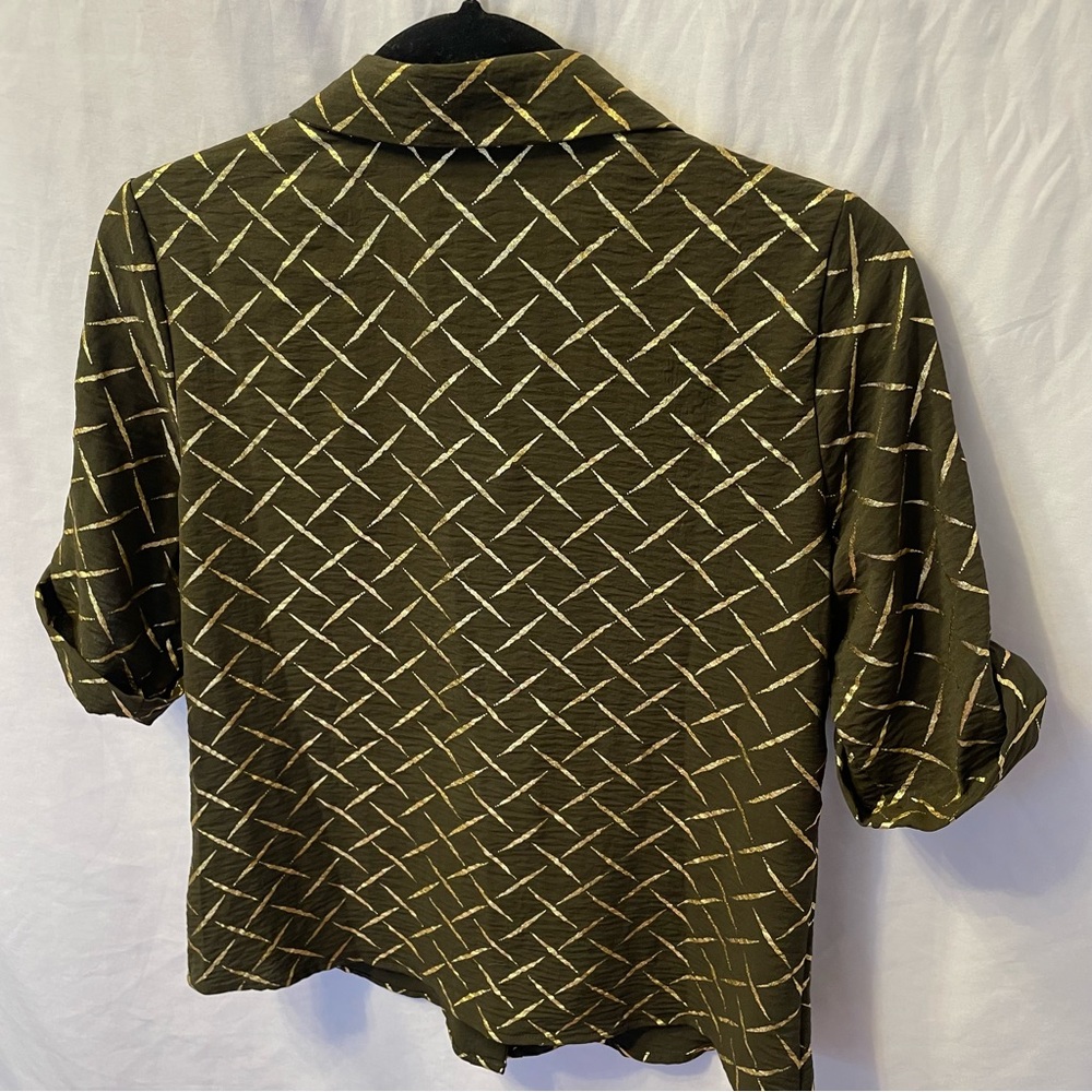 Corporate Metallic Geometric Short Sleeve Cuffed Button Front Shirt Small Office - Picture 11 of 16